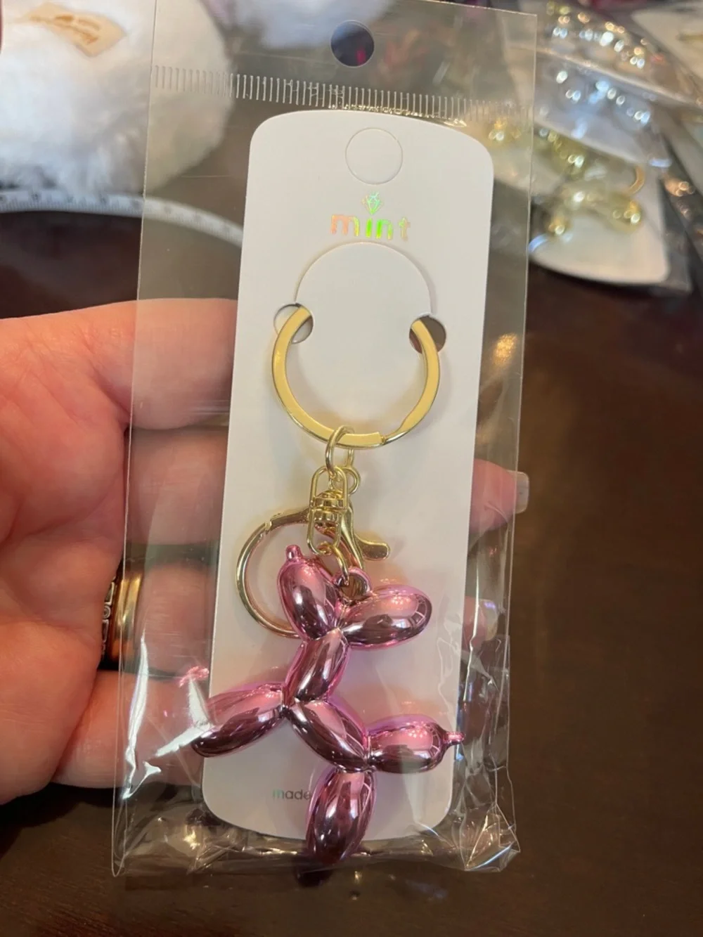 Pink Balloon Dog Keychain purse backpack charm key Holder Charm lobster clasp